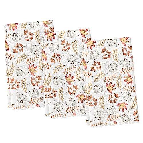 Orange Leaves Pumpkin Fall Kitchen Towels Set of 3 18x26 Inch (Orange)