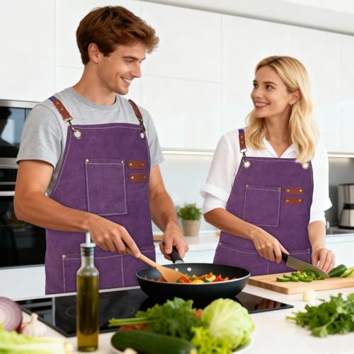 Aprons For Women Men With Large Pockets (Purple)