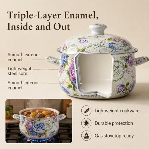 4.5 Quart Enamel Stock Pot with Lid (Multi Rose-4.5 QT)