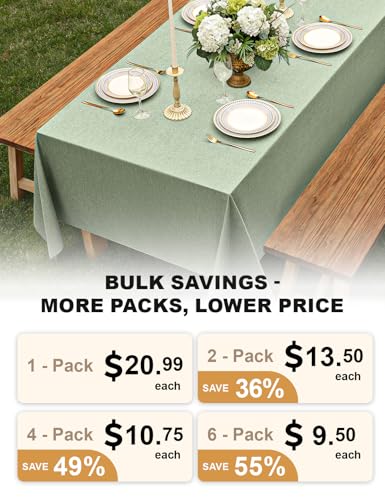 Sage Green Washable Table Cloths for 6 Ft Rectangle Tables (Sage Green / 102" x 60"-4 Pack)