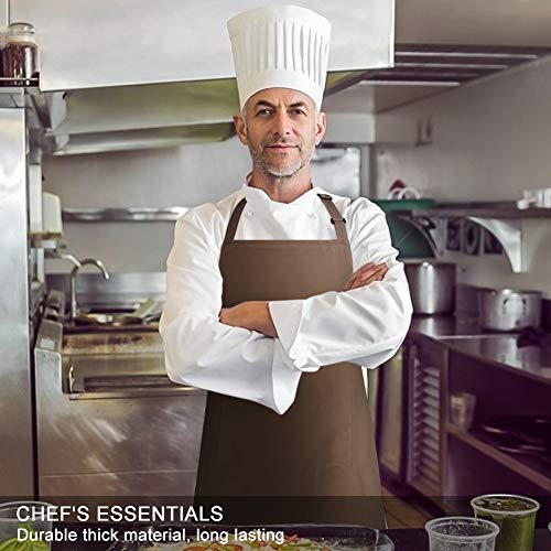 2 Pack Bib Aprons with 2 Pockets Cooking Chef Kitchen Apron for Women Men (Brown)