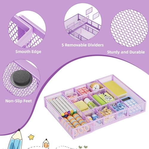 Expandable Desk Drawer Organizer (Expandable-Purple)