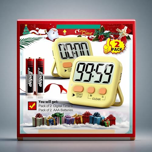 2 Pack Digital Timer for Kids Classroom Kitchen Timers for Cooking (Yellow)