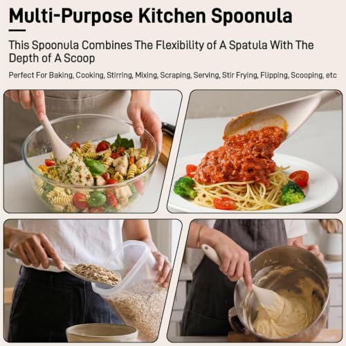 3 PACK Silicone Cooking Spatula & Spoon for Nonstick Cookware (3 Pack Khaki)