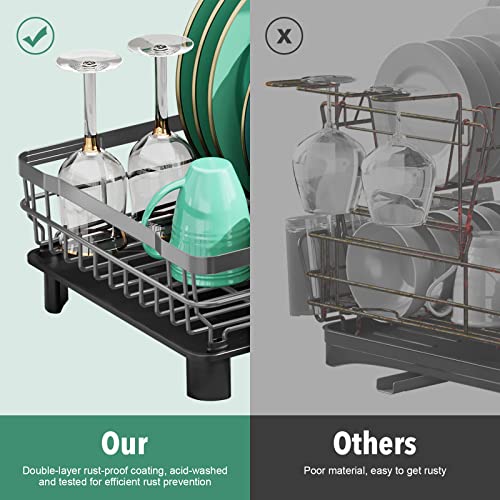 Dish Drying Rack with Drainboard for Kitchen Counter (Gray / 13''W x 17''L)