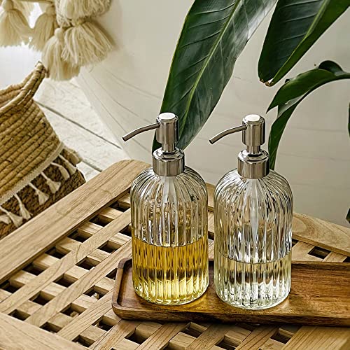 2PACK 18 Oz Glass Soap Dispenser with Rust Proof Stainless Steel Pump (Clear-2p / 2 Pack)