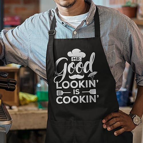 Funny Apron for Men BBQ Kitchen Cooking Mens Aprons with Pockets Birthday Christmas (Cooking Lover 1)