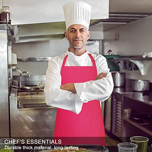 2 Pack 100% Cotton Aprons with 2 Pockets Cooking Chef Kitchen Adjustable Bib Apron for Women Men (Hot Pink)