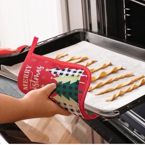 12 Pcs Pot Holders with Pocket (Red and White / Novelty)