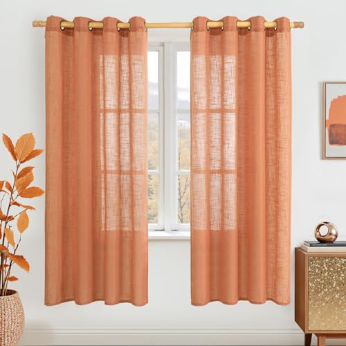 Burnt Orange 78 inch Linen Curtains for Living Room 2 Panels (52"W x 78"L (Pack of 2) / Burnt Orange)