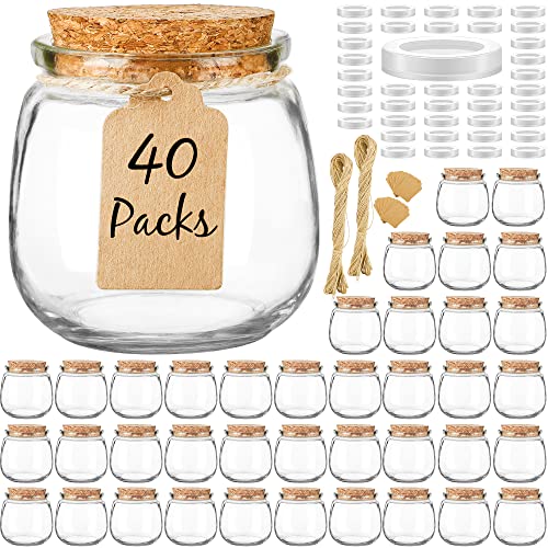 40 Pack 7oz Small Glass Jars with Cork Lids