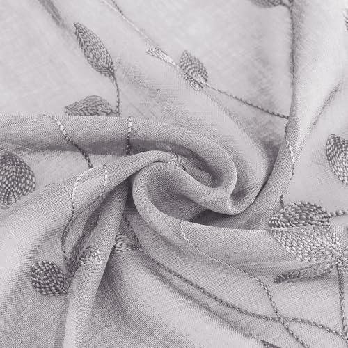 Light Grey Sheer Curtains Vine Embroidered (52"W x 63"L (Pack of 2) / Vine Light Grey)