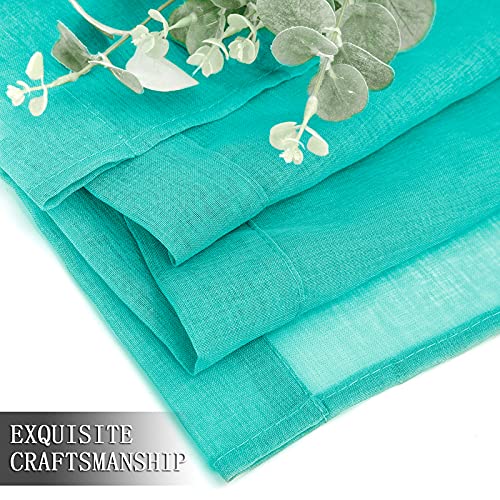 Sheer Curtains Linen Textured Bedroom Curtain Sheers Light Filtering Rod Pocket Voile Curtains for Living Room (54"W x 63"L (Pack of 2) / Aqua Blue)
