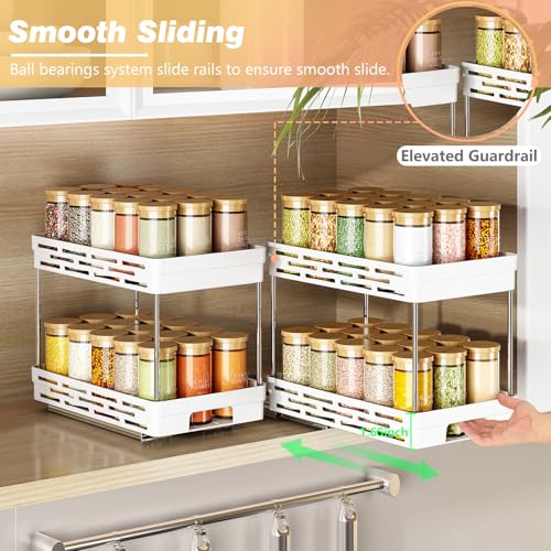 Pull Out Spice Rack Organizer for Cabinet (Widen-White / 2 Pack)