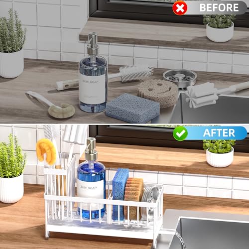 Sponge Holder for Kitchen Sink (White - 9.25″)
