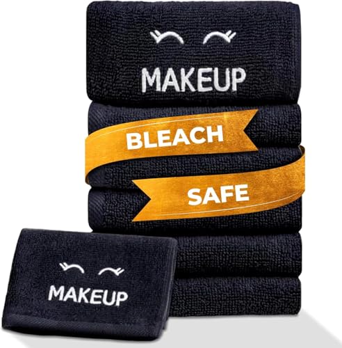 Bleach Safe Black Makeup Washcloths for Face Cleansing (Black - Makeup / Makeup Towels 6-Pack)