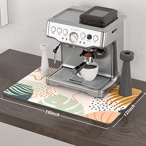 Coffee Mat 12" x 19" Cute Boho Theme Coffee Bar Mats for Espresso Machine Station Accessories and Organizer (Boho Tropical Leaves / 12" x 19")