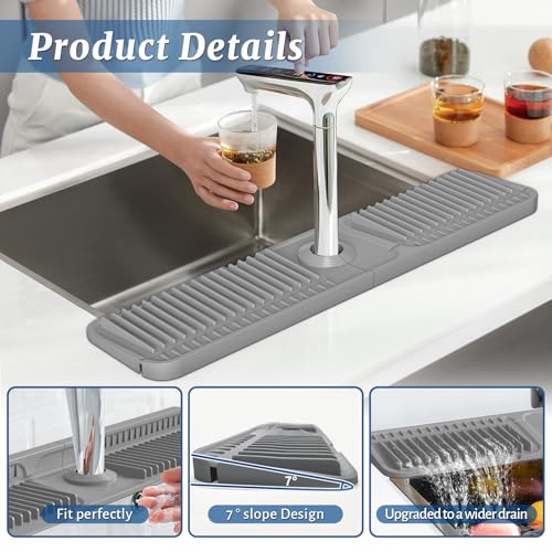 24 Inch Faucet Mat for Kitchen Sink Splash Guard (Gray / 23.6" x 5.5")