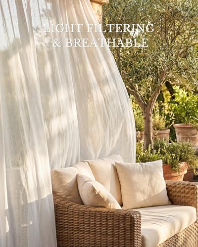 Semi Sheer Linen Curtains for Bedroom (52"W x 84"L (Pack of 2) / Natural)