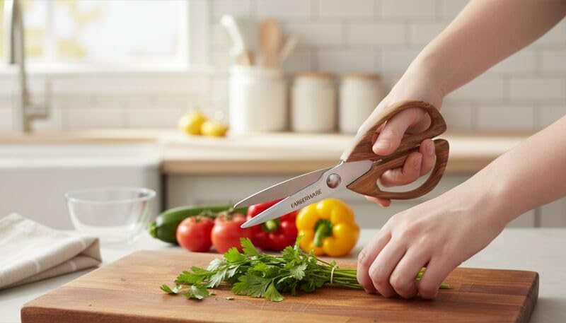 All Purpose Kitchen Shears with Faux Wood (Pecan Wood Handles)