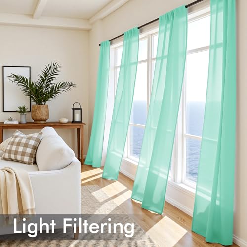 Aqua Sheer Curtains 72 Inches Long 4 Panels 42 x 72 Inches (42"W x 72"L (Pack of 4) / Aqua)