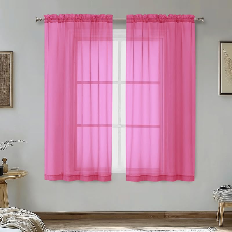 Hot Pink Sheer Curtains 54 Inches Long 2 Panels (Hot Pink / 42"W x 54"L (Pack of 2))