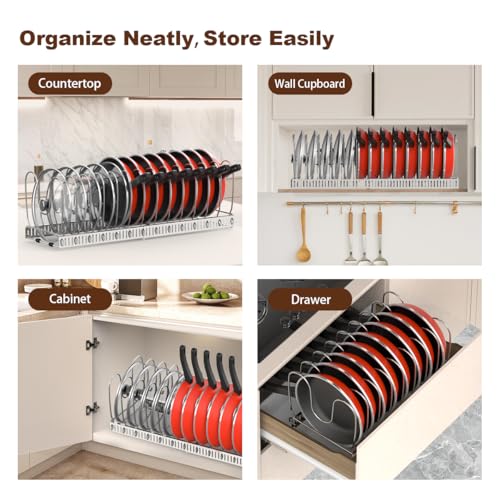 Pot and Pan Lid Organizer Holder Storage Rack (Silver / 14 Dividers)
