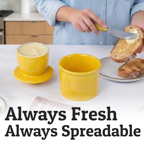 Large Butter Crock with Lid with Water Line (Yellow / Large)