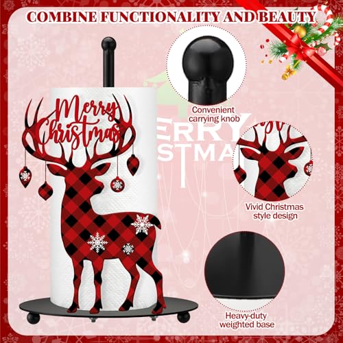 Christmas Paper Towel Holder Reindeer Buffalo Plaid Countertop (Reindeer)