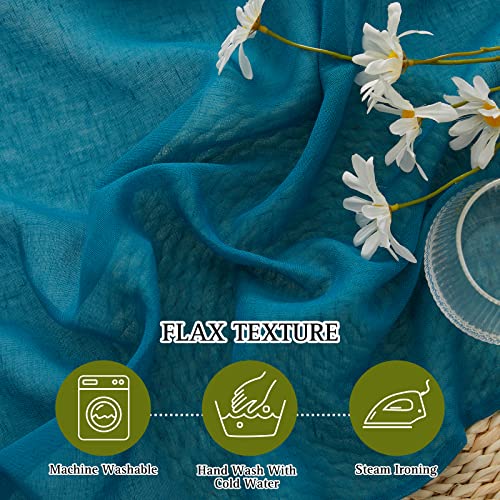 Semi Sheer Curtains Flax Linen Texture (52"W x 84"L (Pack of 2) / Peacock Green)