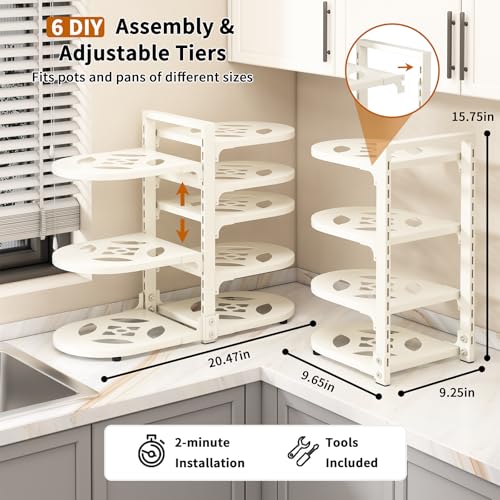 Adjustable Heavy Duty Pots and Pans Organizer Under Cabinet (White / Reinforced Heavy Duty)