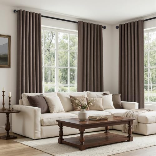 96 Inch Blackout Linen Curtains 2 Panel Set for Living Room Darkening Back Tab Thick Linened Textured 100% Black Out Drapes 96 Inches Long Light Blocking Kids Bedroom Dark Brown (Dark Brown / 52"W x 96"L (Pack of 2))