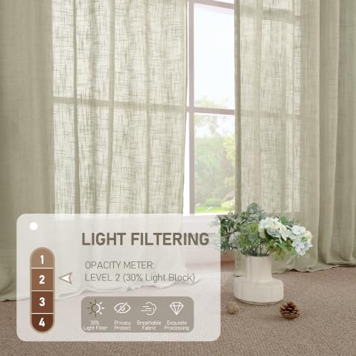 Sheer Linen Kitchen Curtains Over Sink 40 Inch Length 2 Panels (34"W x 40"L (Pack of 2) / Oatmeal)