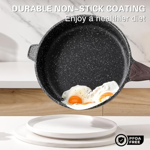 Nonstick Deep Frying Pan Skillet with Lid (Classic Granite / 10 Inch)