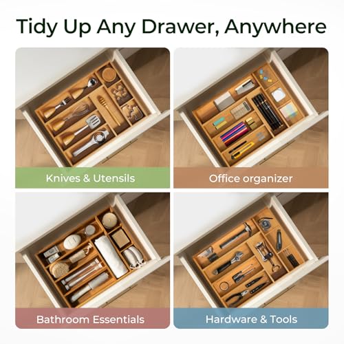 Carbonized Bamboo Kitchen Drawer Organizer (8 Slots)