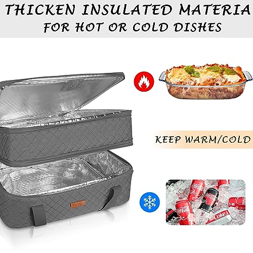Quilted Double Decker Casserole Carrier (Gray / 15.7 x 11.8x 8.7inch)