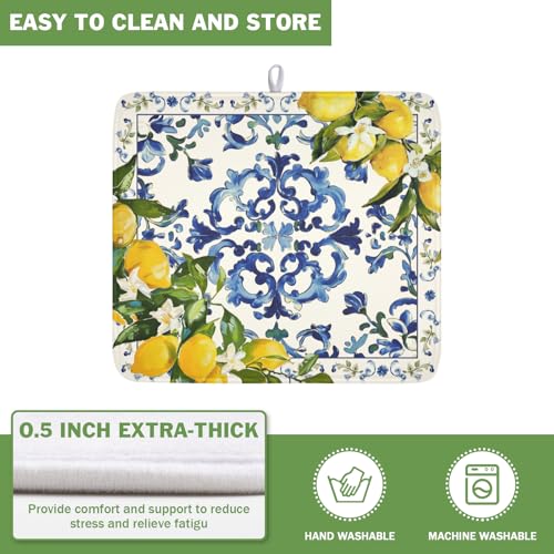 Lemon Dish Drying Mat 18x16 Inch (lemon Blue Yellow / 18" x 16")