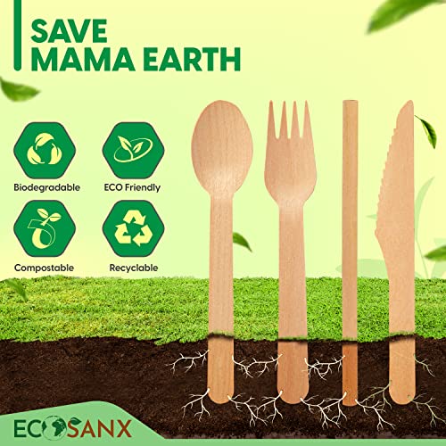 220 PCs Disposable Wooden Cutlery set 6.3" Splinter Free Compostable Utensils for party
