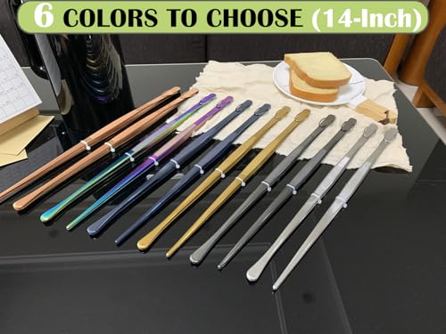 2 Pcs 14 Inch Food Tweezer Tongs Extra Long Stainless Steel Kitchen Tweezer Cooking Tweezers (14+14 Inch / Black)