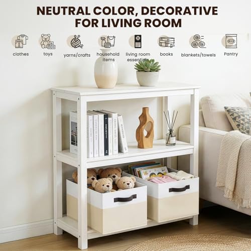4 Pack Baby Clothes Organizer Bins (4pcs - Rectangular 14"x10"x9.5" / White with Beige)