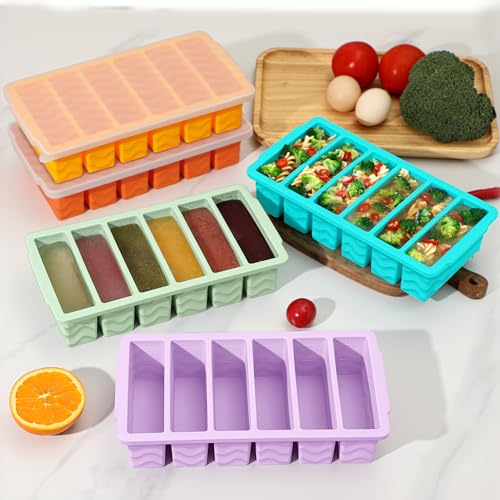 2 Pack Silicone Freezer Trays with Lid (Hibiscus purple（6+2）)