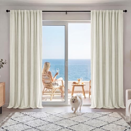 Natural Linen 100% Blackout Curtains for Bedroom 52 Width 108 Long (Cream Beige / 52"W x 108"L (Pack of 2))