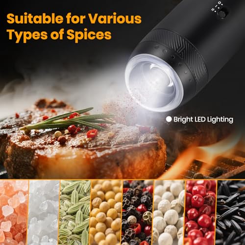 Rechargeable Gravity Electric Salt Grinder Set (Black with Charging Base)
