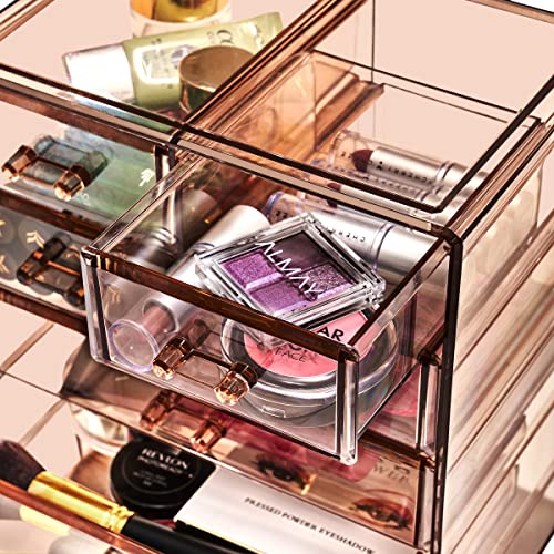 7 Drawer Makeup Organizer with Small & Wide Drawers (Bronze Glow / 3 Large, 4 Small Drawers)