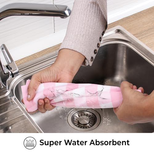 Kitchen Towels Cotton Dish Towels 20”x30” (20" x 30" (Set of 6) / 052 Pink/White - Checks)