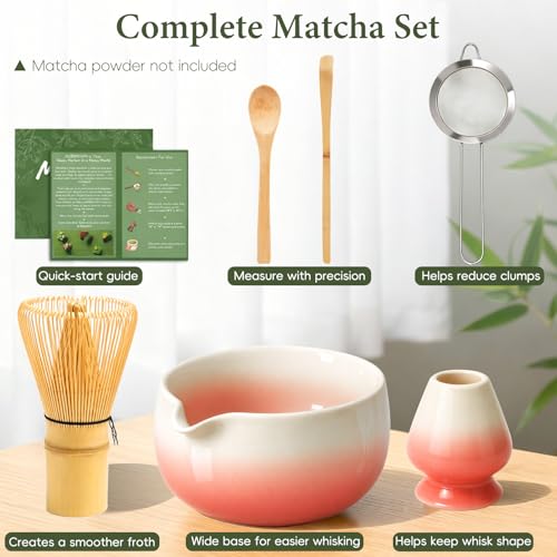 Matcha Whisk Set with Ceramic Bowl & Bamboo Chasen (Gradient Red)