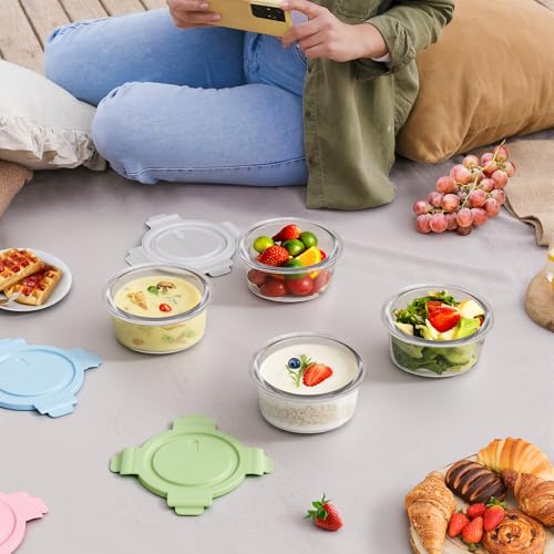 1.5Cup 12oz Small Glass Containers with Lids (Multicolor+Clear / 12oz)