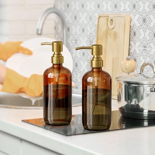 Amber Glass Soap Dispenser (Amber & Gold)