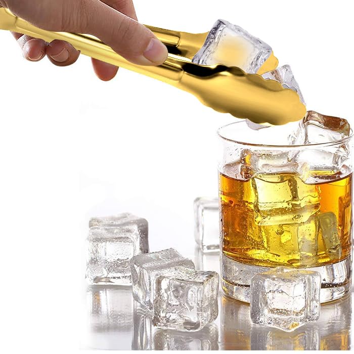 4 Pack Gold Serving Tongs XEVOM Buffet Tongs Serving Utensils Salad Tongs Stainless Steel Gold Plated Buffet Serving Tongs