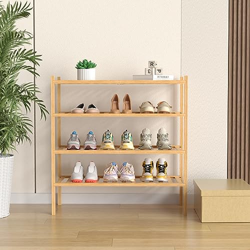4 Tier Bamboo Shoe Rack for Closet Free Standing Wood Shoe Shelf for Entryway Small Space Stackable 27"x11"x26" (Natural / 4 tier)